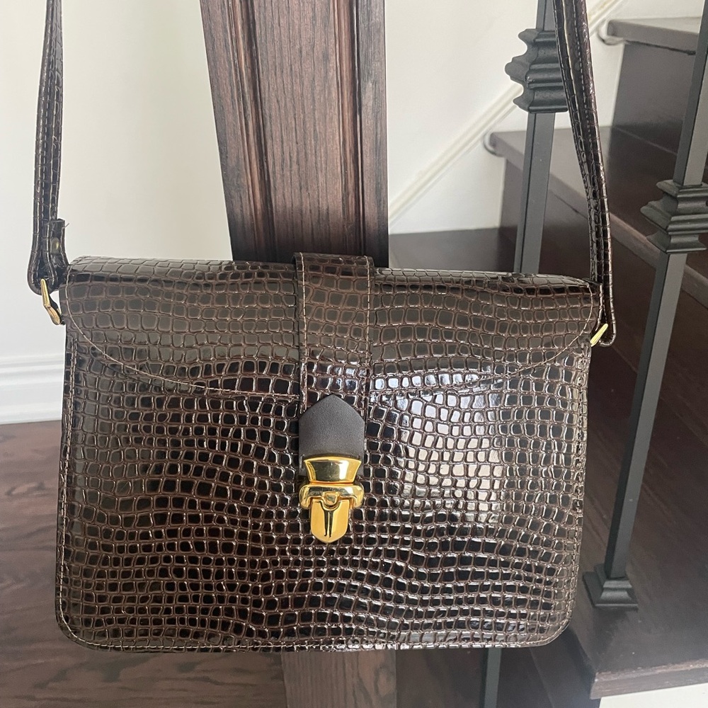 STUNNING Brown Crocodile Genuine Embossed Leather Handbag